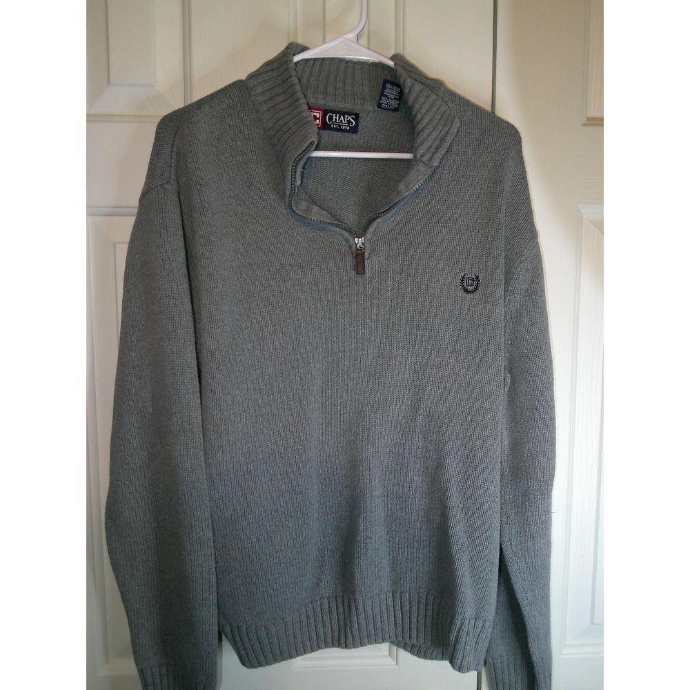 Chaps Gray Quarter Zip Pullover Sweater Knit Classic Casual Winter Warm